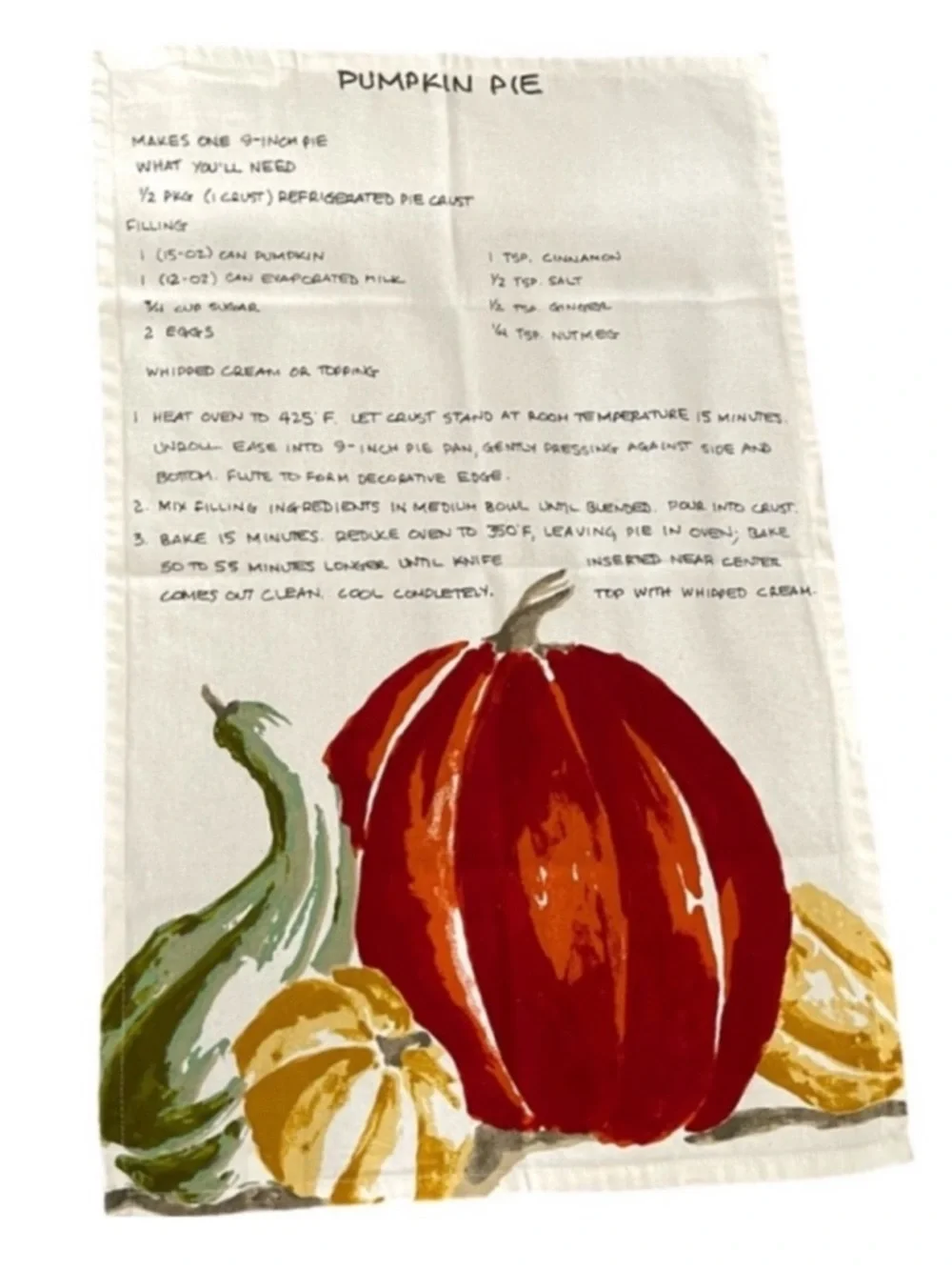 Threshold Kitchen Pumpkin Pie Towel 100% Cotton Cream Orange Red Green